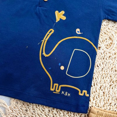 Conj. Camiseta Elefantinho e Bermuda - Marinho e Marrom